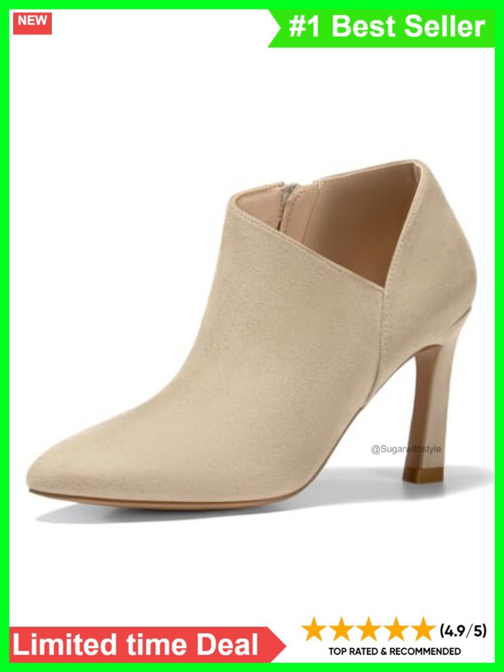 Pointed Toe V Cut Ankle Boots Kitten Heel Side Zip Office Booties